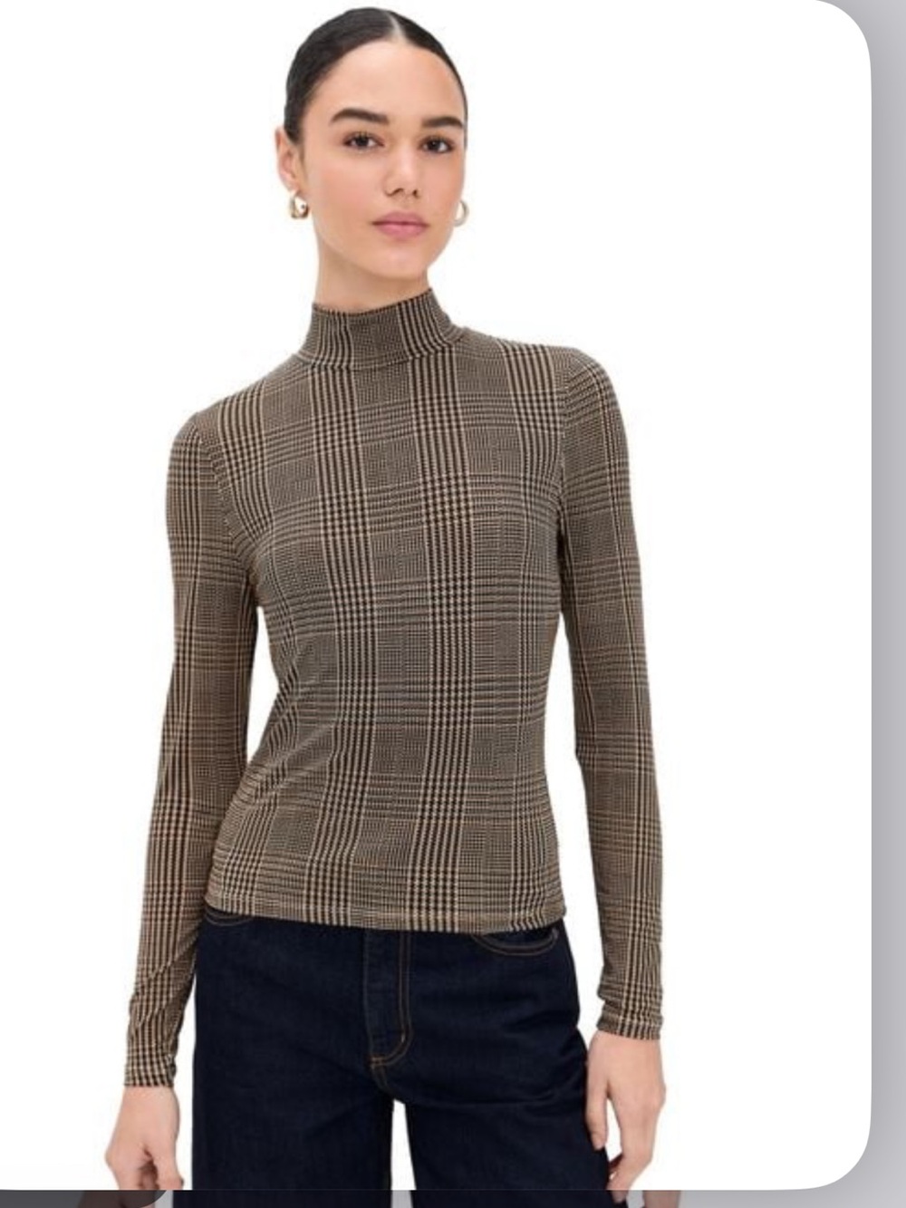 Veronica Beard Nate Prince of Wales Plaid Houndstooth Stretch Mock Neck Top M